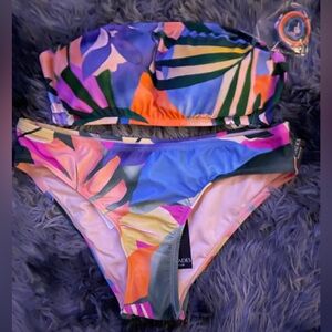Colorful Tropical Print Bandeau Bikini